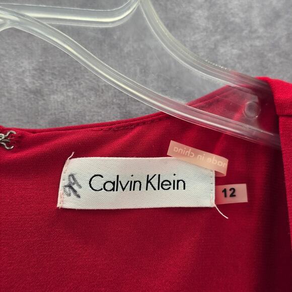 Calvin Klein Red Knee Length Pleat Sleeveless Fit Flare Formal Party Dress 12 - Picture 7 of 8